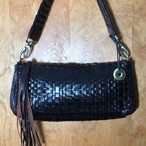 The SAK Brown Woven Genuine Leather Hobo Bag Tassel